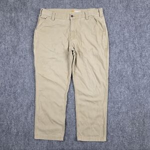 CARHARTT RIGBY DUNGAREE 98% COTTON CANVAS PANTS TAN KHAKI 38x30 RELAXED FLEX